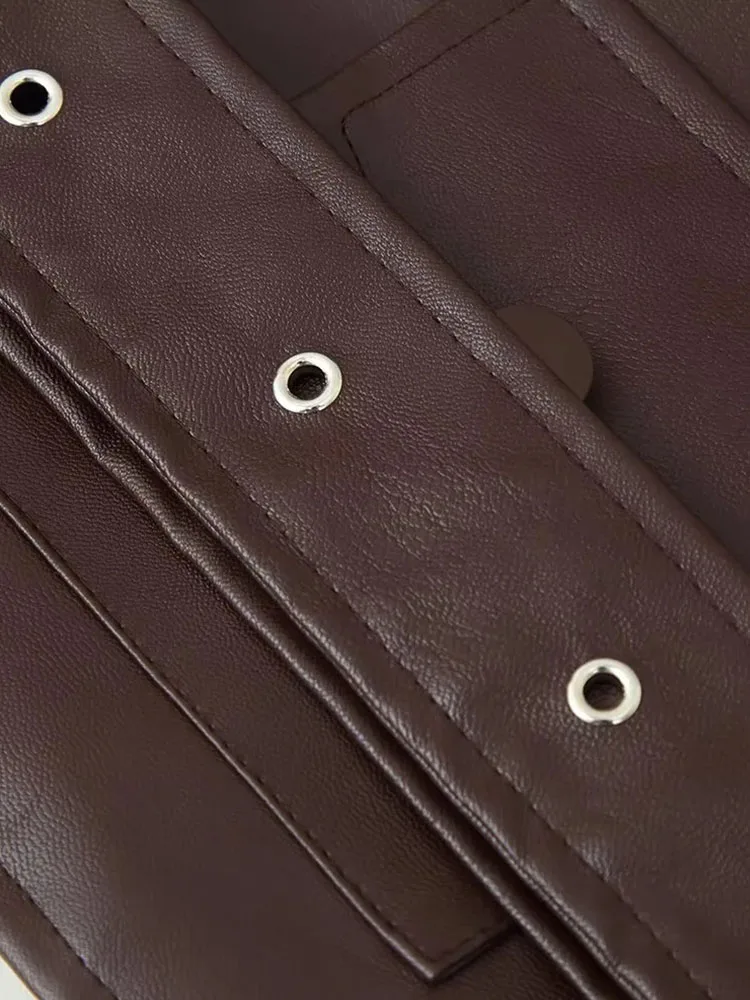 Veste en cuir ample et décontractée pour femme, manches longues, fermeture éclair, revers, à lacets, courte, vêtements d'extérieur quotidiens, automne 2025