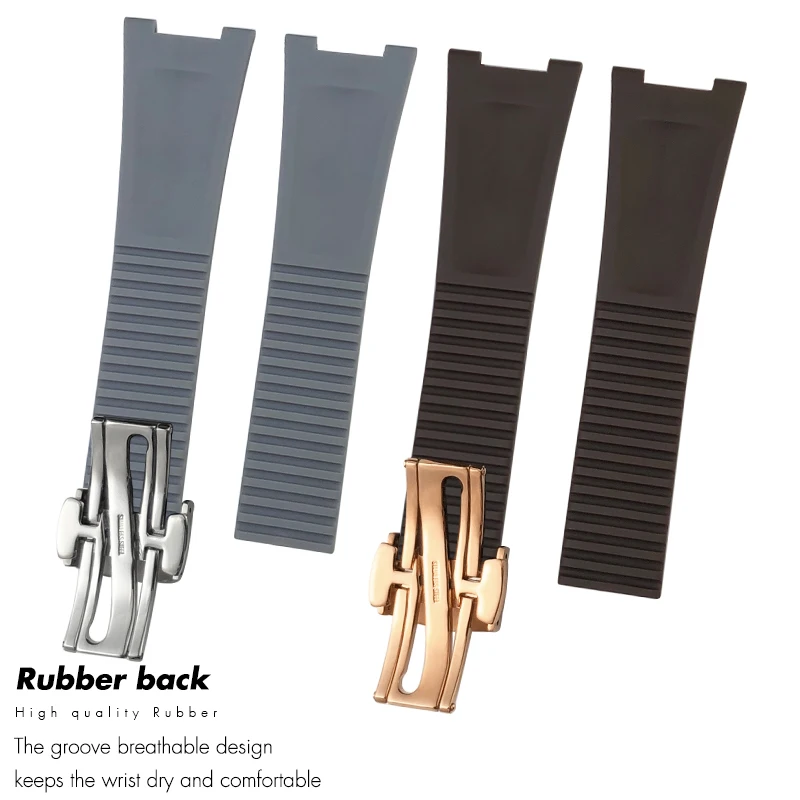 25mm 13mm Natural Rubber Concave Watch Strap for Patek Nautilus Philippe PP 5711 5712 Black Blue Gray Brown Silicone Watch Strap