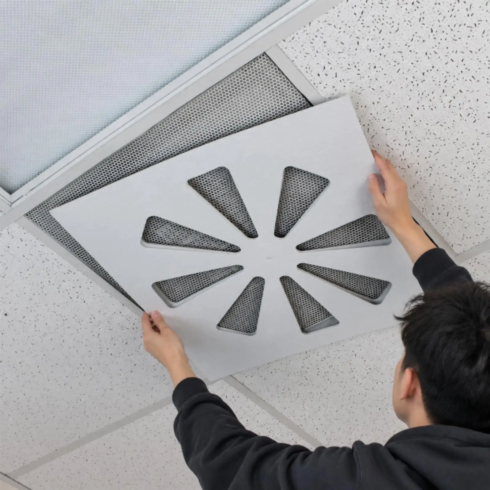 Ceiling AC Vent Cover Adjustable 24 Inch Square Steel Air Outlet Grille with Manual Direction Tab for Meeting Room