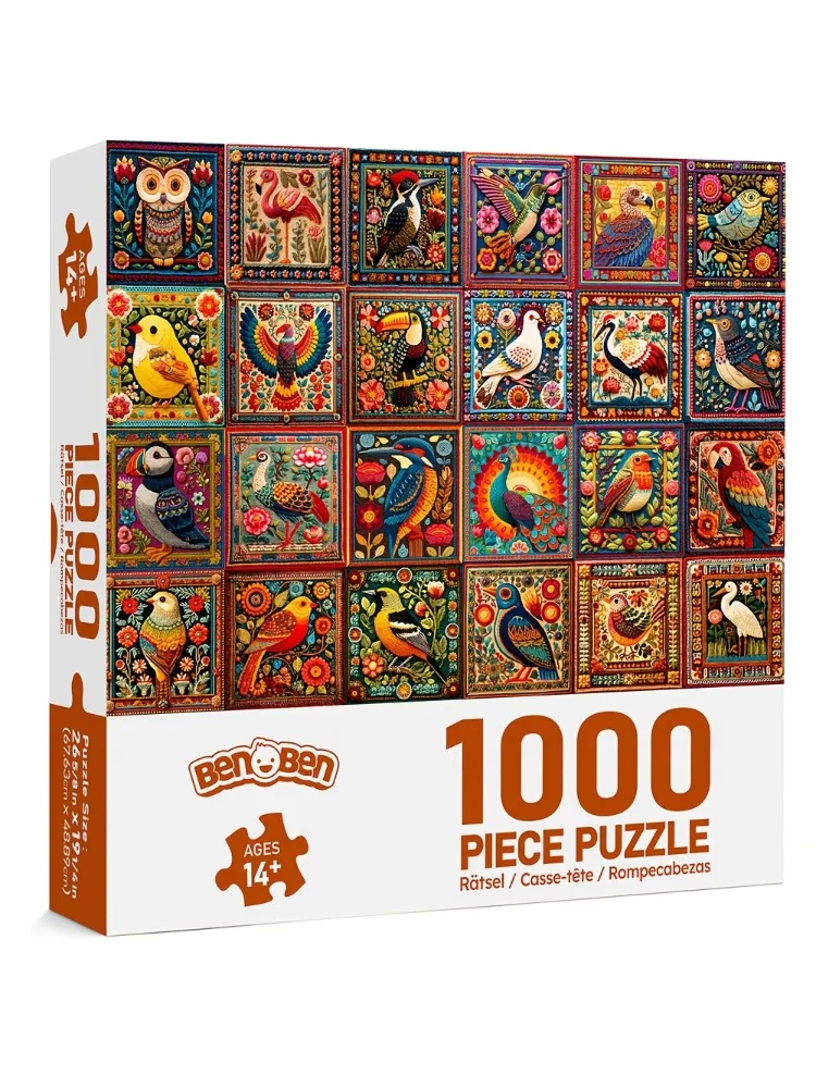 Puzzle oiseau BenBen 1000 pièces | Puzzle en carton multicolore avec lettres à l'arrière, design animal drôle, stimulant pour la famille