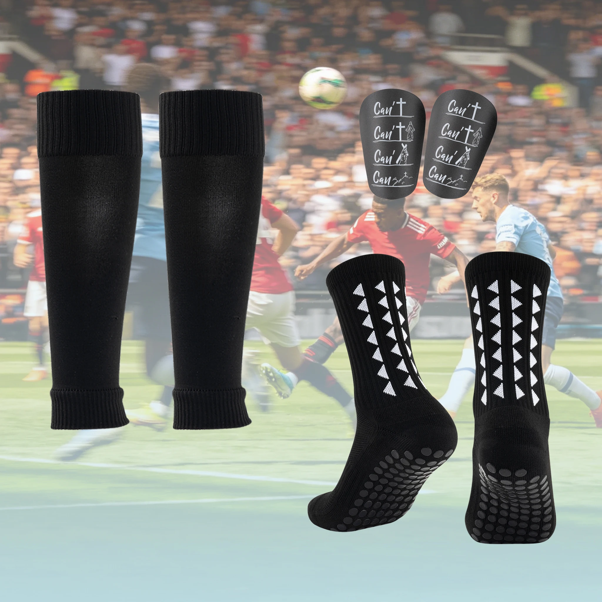 3-piece set for adult thickened short-tube socks leg guard plate strap set for men and women dispensing anti-slip god socks