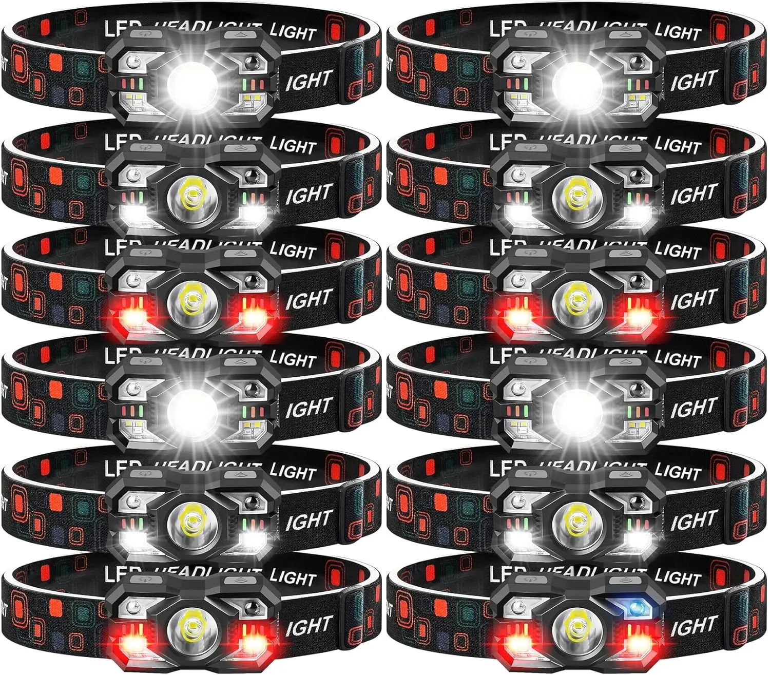 12-Pack Rechargeable Headlamps, 3000 Lumen Ultra-Bright LED with White/Red Light for Camping Fishing Running Hiking