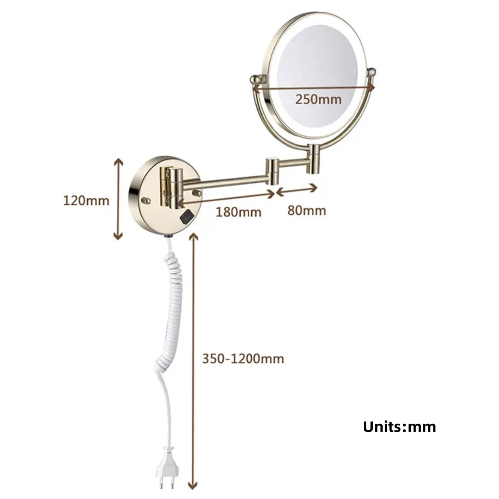 Imagem -06 - Espelho de Maquiagem Telescópico Dobrável Ampliação Dupla Redonda Led Light Mirror Espelho Cosmético Ouro de Zircônio Bronze Antigo Banheiro