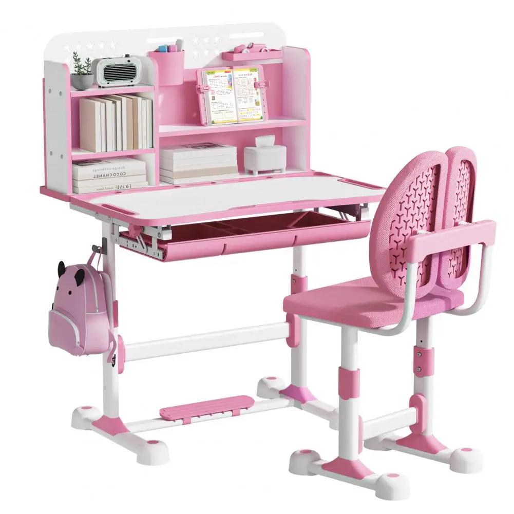 Liftable Kids Study Table And Chair with Ergonomic Backrest,Children Learning Desk Chair Set,Functional Adjustable Learning set