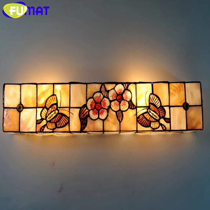 

FUMAT Tiffany Natural Shell Wall Lamp Sconces LED Yellow Lampshade Wall Sconces Lights Home Decor Living Room Wall Lightings