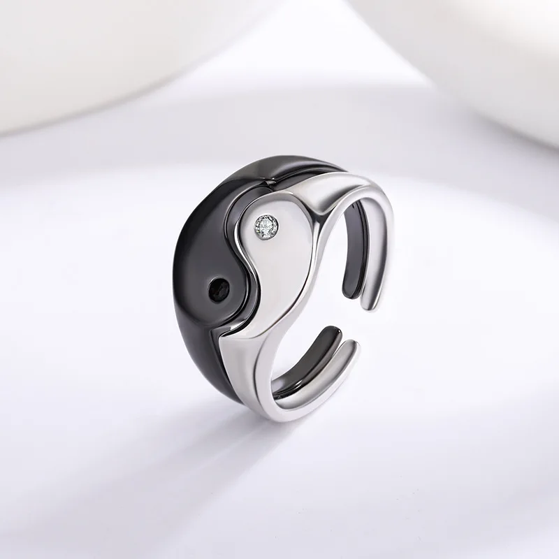 New Fashion Silver Color Chinese Black White Tai Ji Ying Yang Open Finger Ring For Women Girl Jewelry Gift Dropship Wholesale