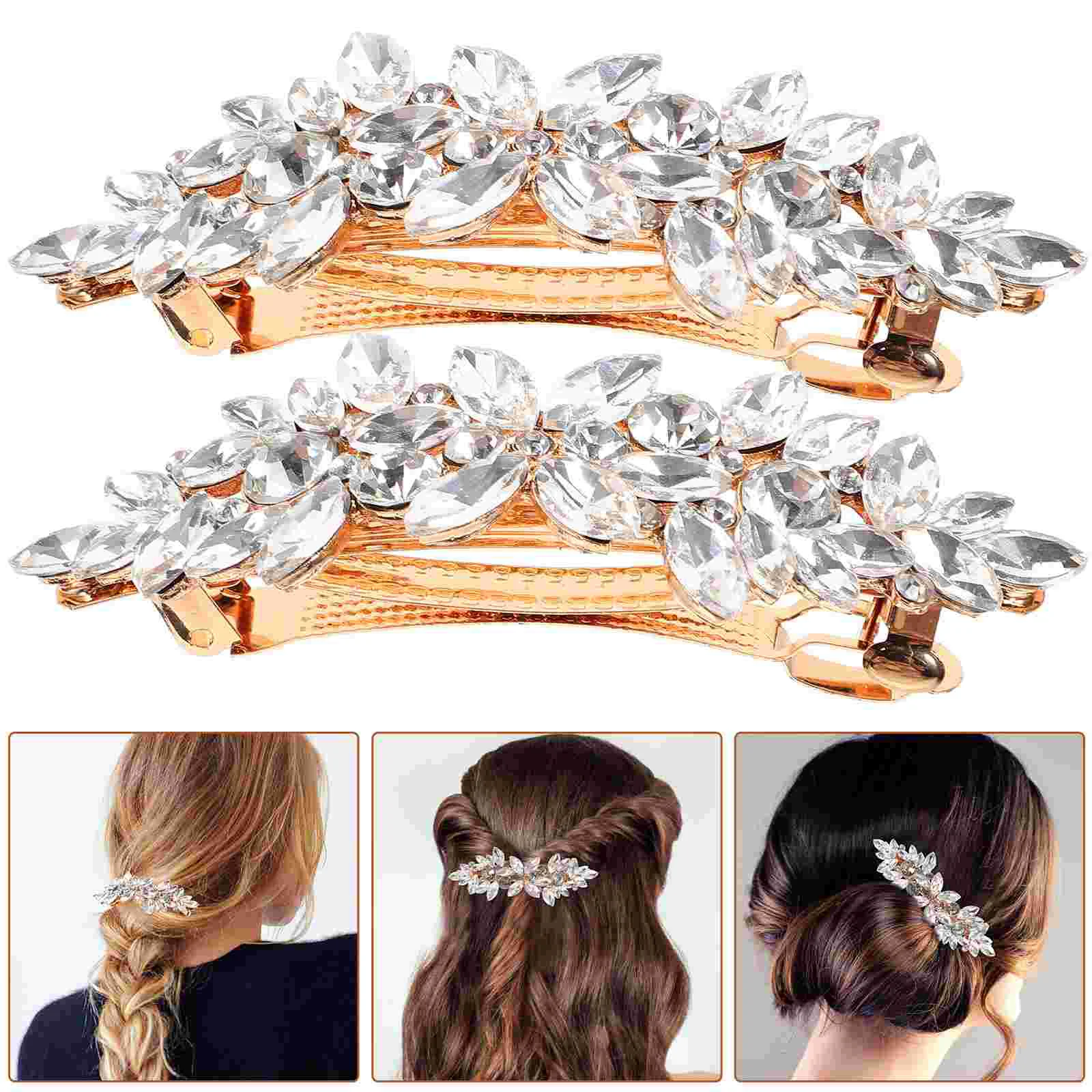 

2 Pcs Rhinestone Hair Clip Bling Clips Bride for Women Temperament Bridal Accessories Thick Rhinestones Aesthetic