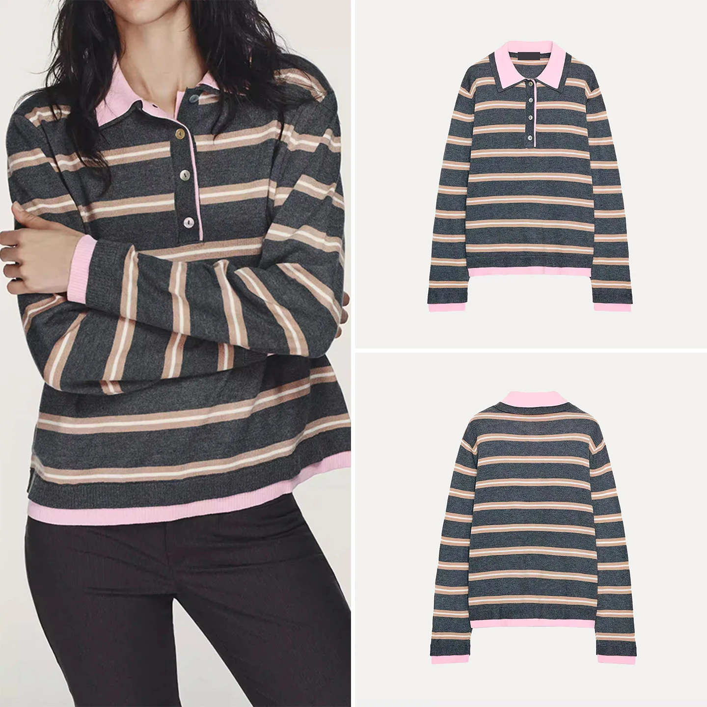 

Зима 2025: Женская вязаная кофта с длинным рукавом, в полоску, с пэчворком, модная, универсальная, премиум-качество