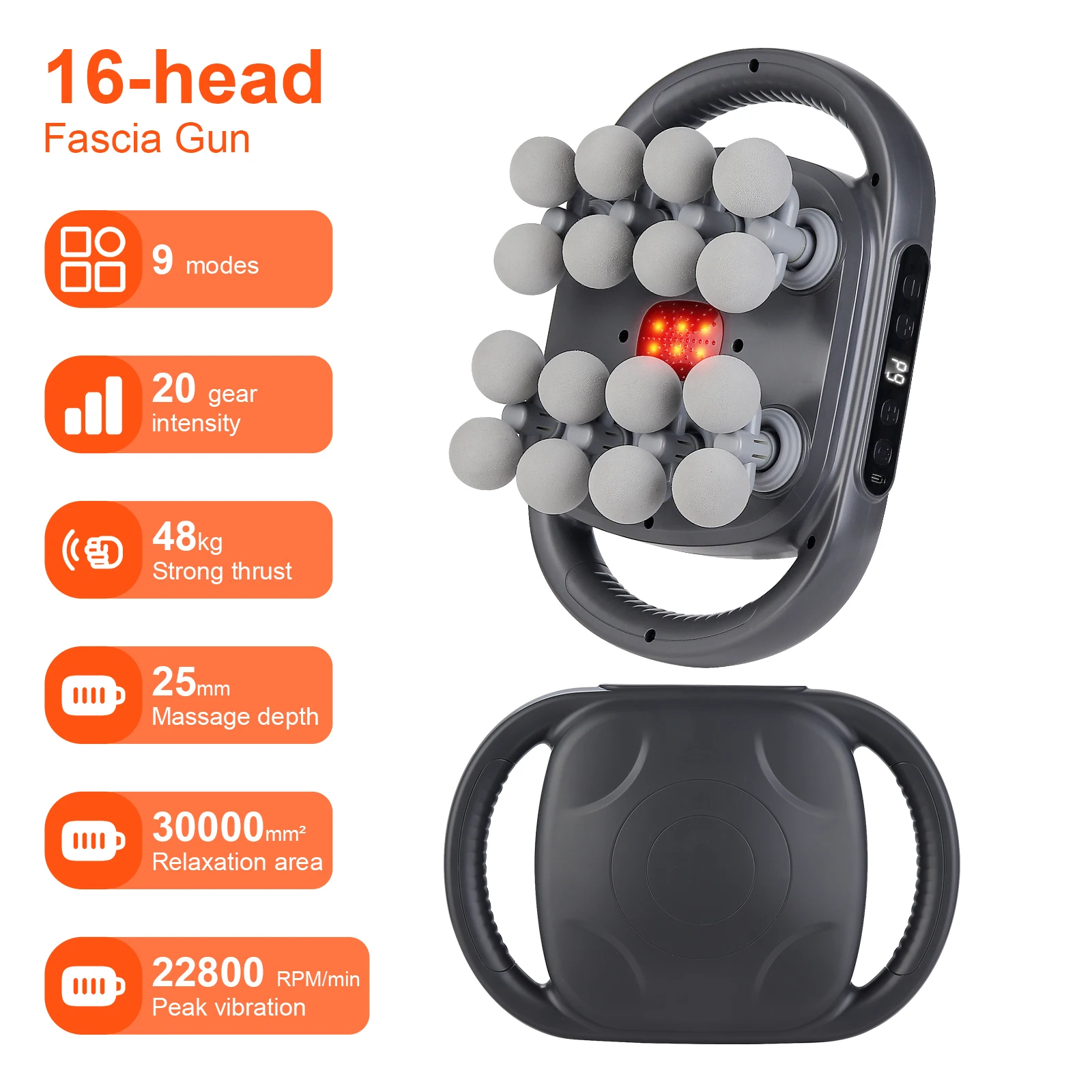 16-Head Fascia Gun Hoogfrequente Trillingen Lichaamsmassage Gun Taille- en Rugmassager Nek Schouder Massager Spier masajeador