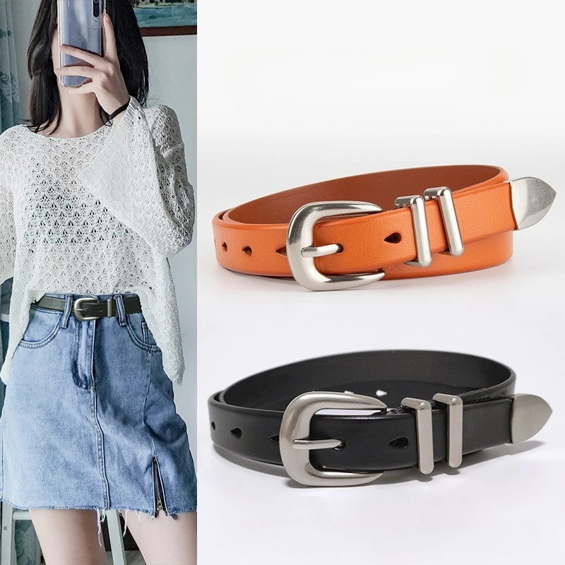 

Женский и мужской винтажный ремень из натуральной кожи с серебристой и черной пряжкой для брюк, джинсов и платьев