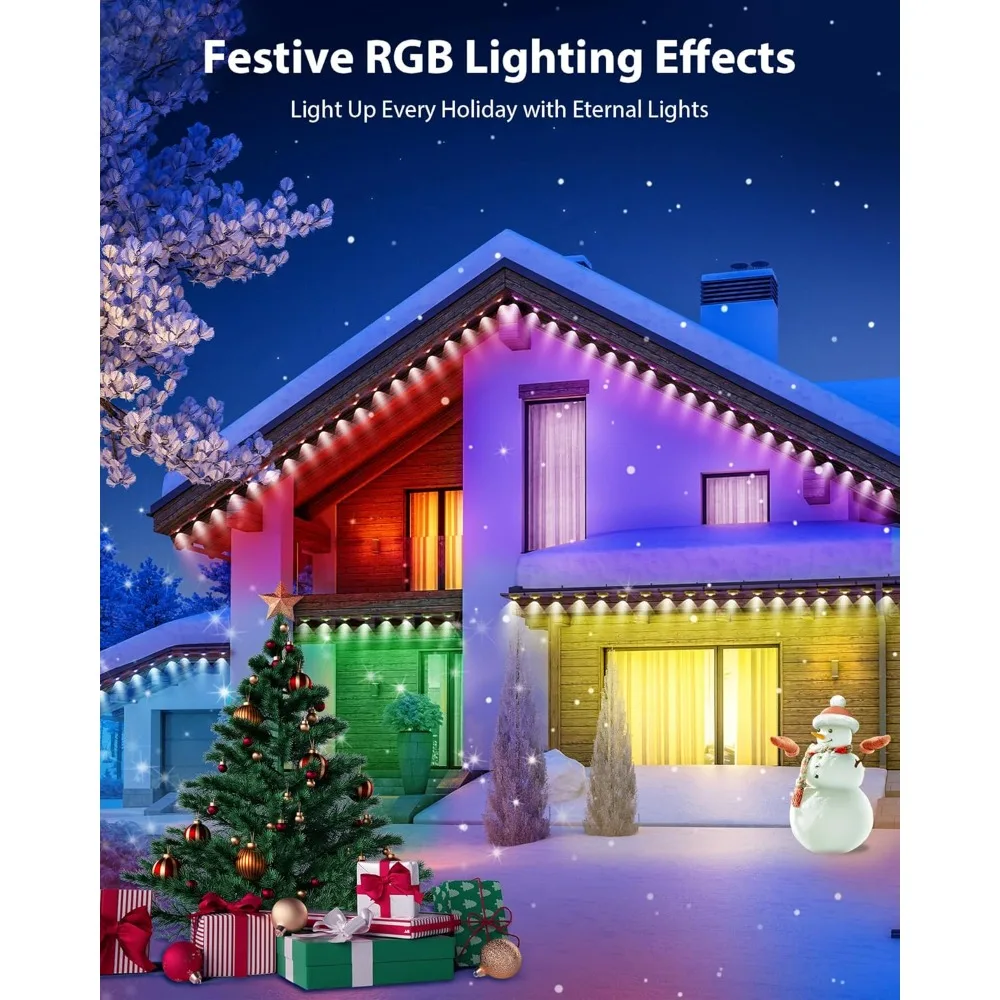 Para casa de 200 pies, 4 métodos de control, iluminación inteligente RGB plus IC de alero, para Navidad, todas las decoraciones navideñas