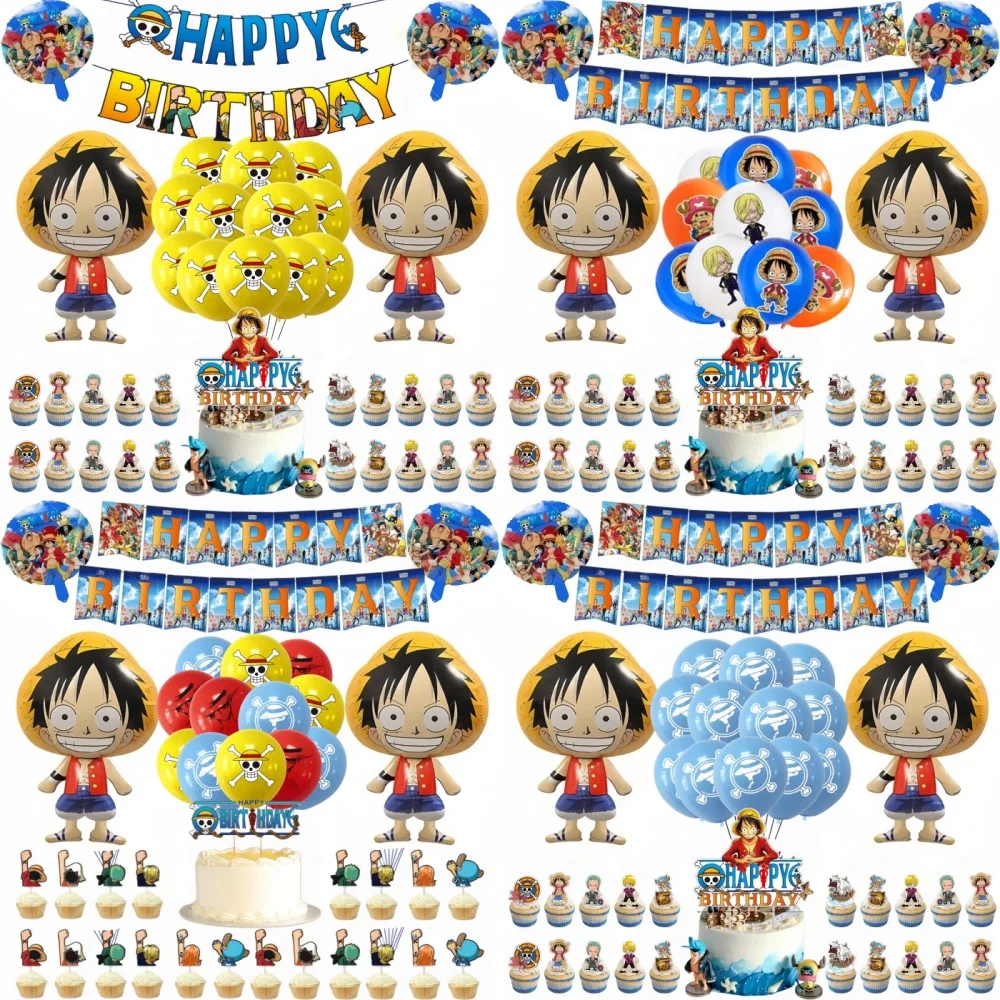 

One Pieced Holiday Party Decorations Cartoon Accessorie Favors Birthday Party Supplies Sets DIY Luffys Latex Balloons Banner Set