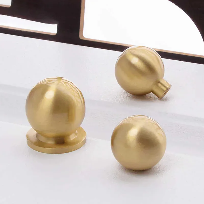 

Brass Drawer Pulls Pure Copper Handle Gold Single Hole Ball Cabinet Wardrobe Door Knobs