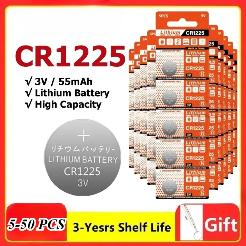 

5-50pcs CR1225 Bulk 3v Lithium Battery Compatible with DL1225 BR1225 KL1225 L1225 ECR1225 KCR1225 for calculator Watch Car key