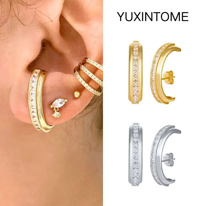 925 Sterling Silver Ear Needle Exquisite White Zircon Piercing Stud Earrings for Women Surrounds Earlobe Luxury Jewelry Gifts