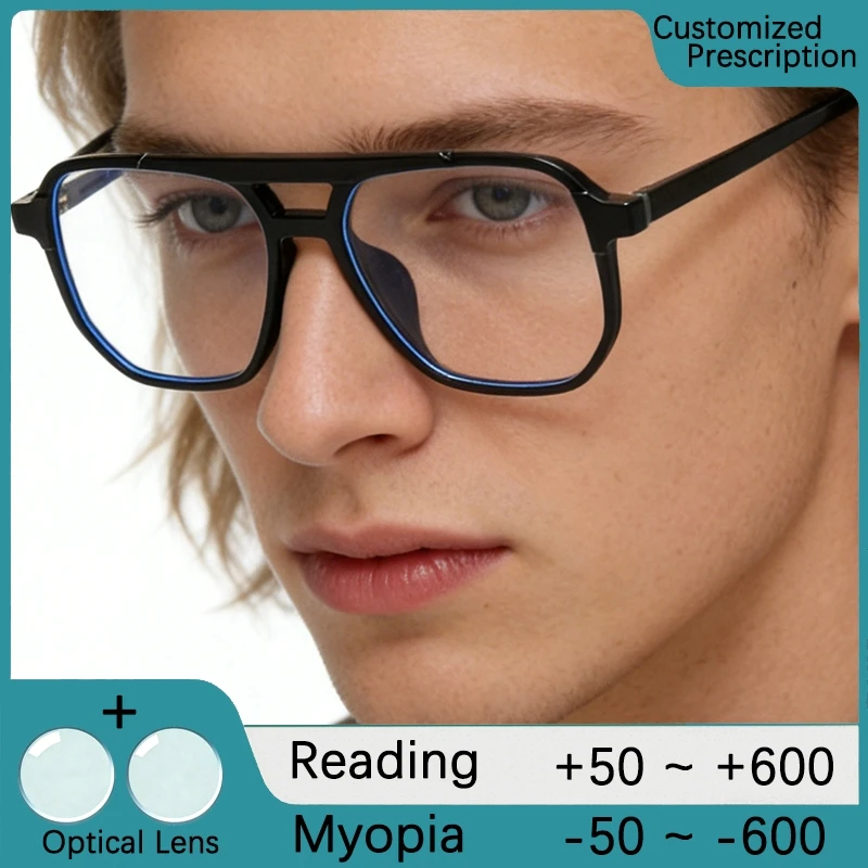 

Очки с двойной оправой для мужчин, корригирующие близорукость, с защитой от синего света, оптические линзы по рецепту