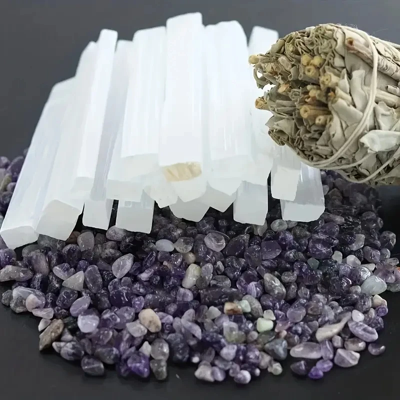15pcs Natural Selenite Sticks, Gypsum White Quartz Wands, Wiccan Altar Supplies, Halloween & Christmas Gifts, Witchcraft Supplie