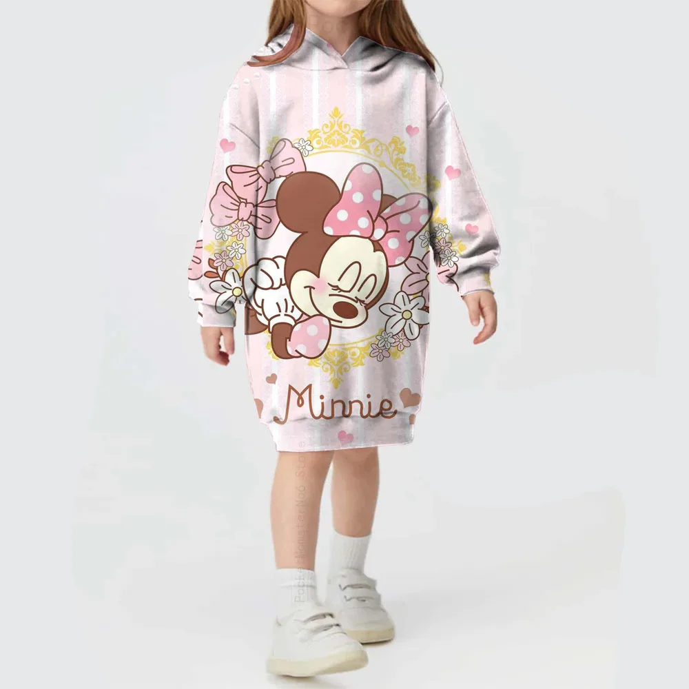 Mickey Mickey Mouse Baby Girl Autumn and Winter Cute Hoodie Dress Disney Mickey Print Series Birthday Party Sweater Dress