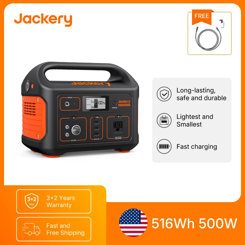 

Jackery Portable Power Station Explorer 500 and 5M Extension Cable, Solar Generator for Home Use, Emergency Backup,Road Trip