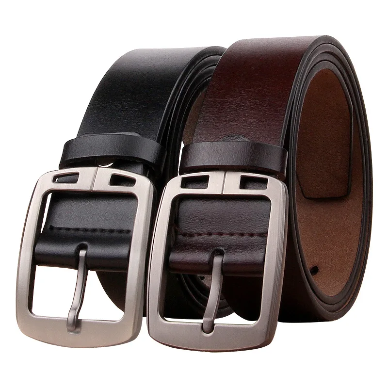 

New Fashion Solid Color Needle Buckle Cowhide Men's Belt Light Luxury Trend Retro Business Youth Belt Clothing Accessories Gift