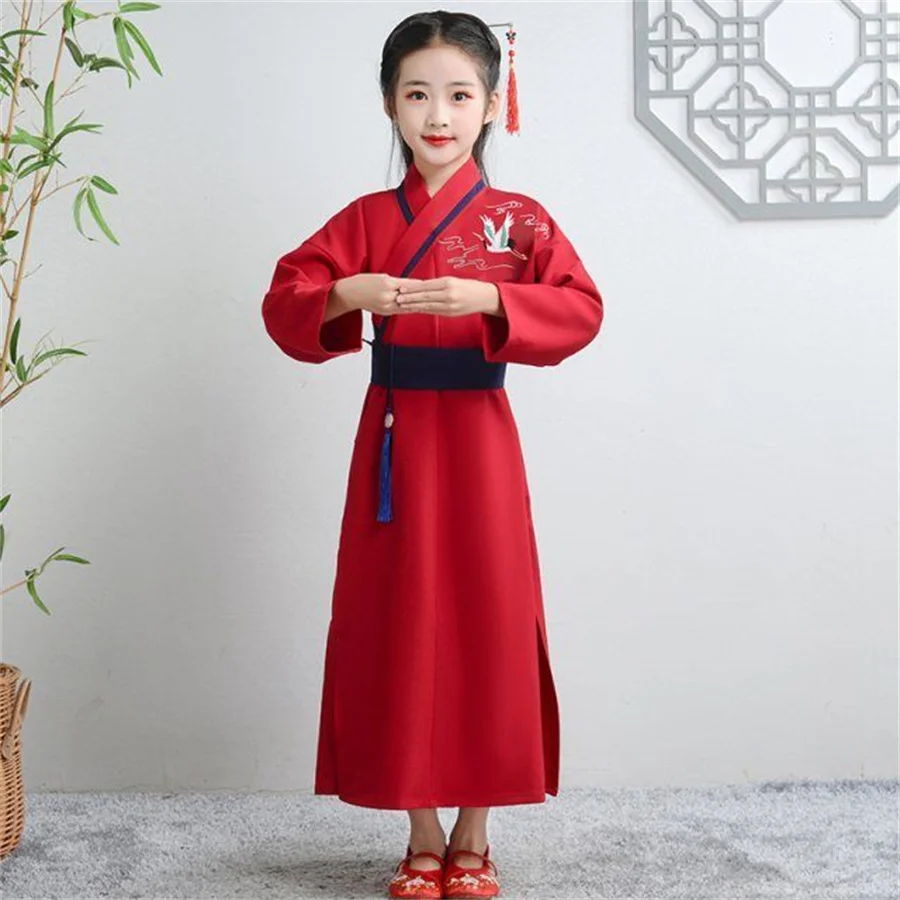 Hanfu baju sekolah anak laki-laki perempuan, baju Hanfu tradisional Cina, pakaian sekolah gaya kuno anak-anak