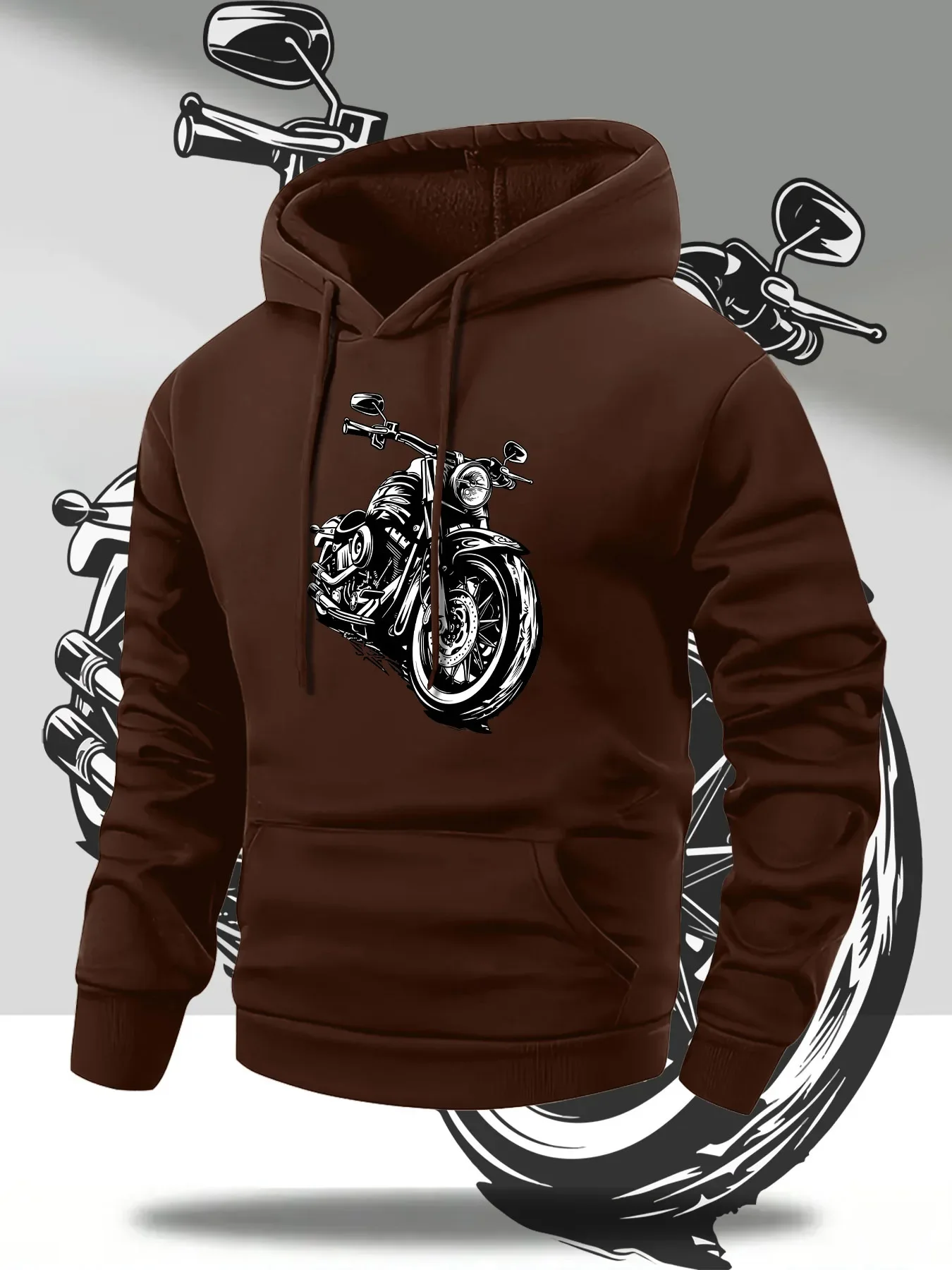 Men Biker Motorcycle Printed Hoodies Graphic Sweatshirt Retro Cruiser Loose Fit Streetwear Warm Fall Winter Pullover