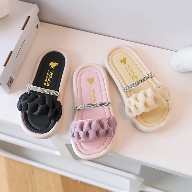 Girls Rhinestone Sandals Soft Soles Children Summer Beach Shoes Fashion Kids Lace Princess Shoes Anti-Slippery Size 23-32