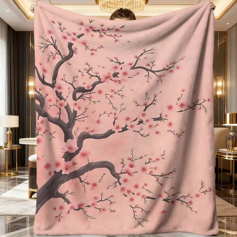 

Pink Cherry Blossom Throw Blanket, Soft Cozy Flannel Blanket for Couch Sofa Bed, Japanese Floral & Nature Lover Gift
