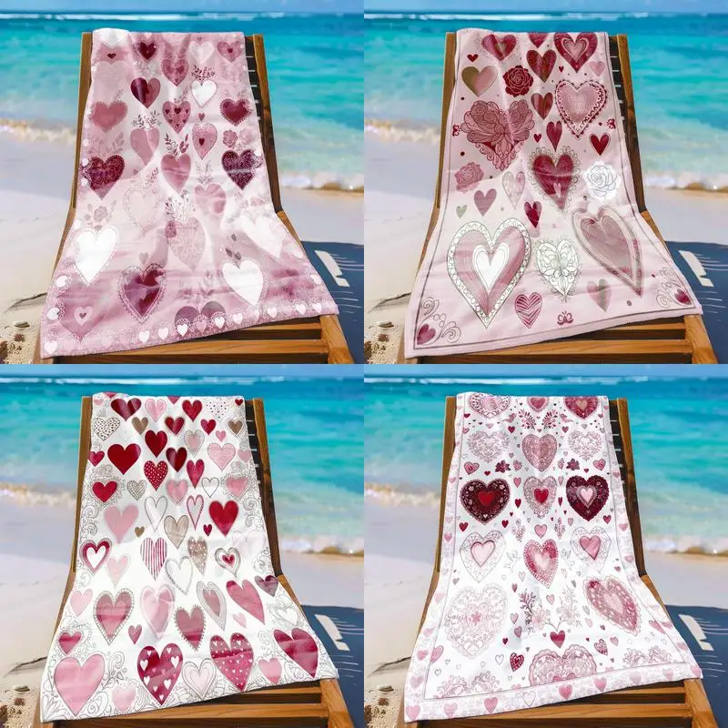 

Heart-Patterned Beach Towel Patterned Sunscreen And Windproof Suitable For Swimming Pool Camping Travel Blanket