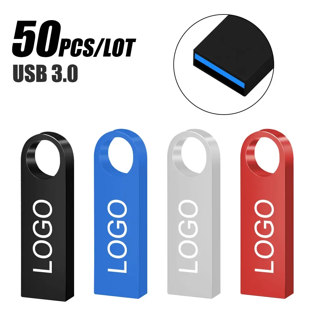 50PCS/lot Free Custom LOGO Metal USB2.0 Pendrive 1GB 2GB 4GB 8GB 16GB Flash Pen Drive 32GB Memory Stick 128G Company Gift U-disk