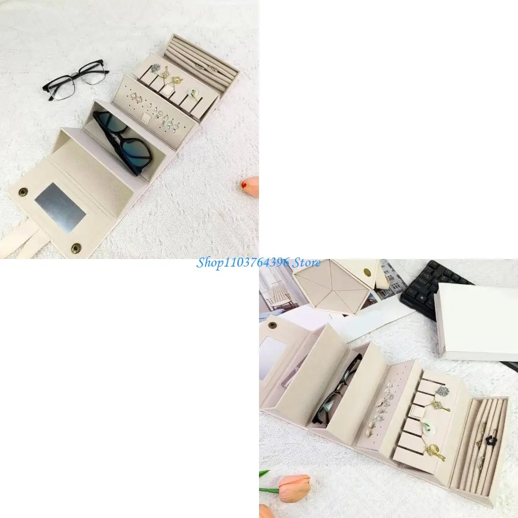 

Stylish PU Leather Foldable Eyeglass Case Multiple Layer Jewelry Organizers Secure Clasp Designs For Her