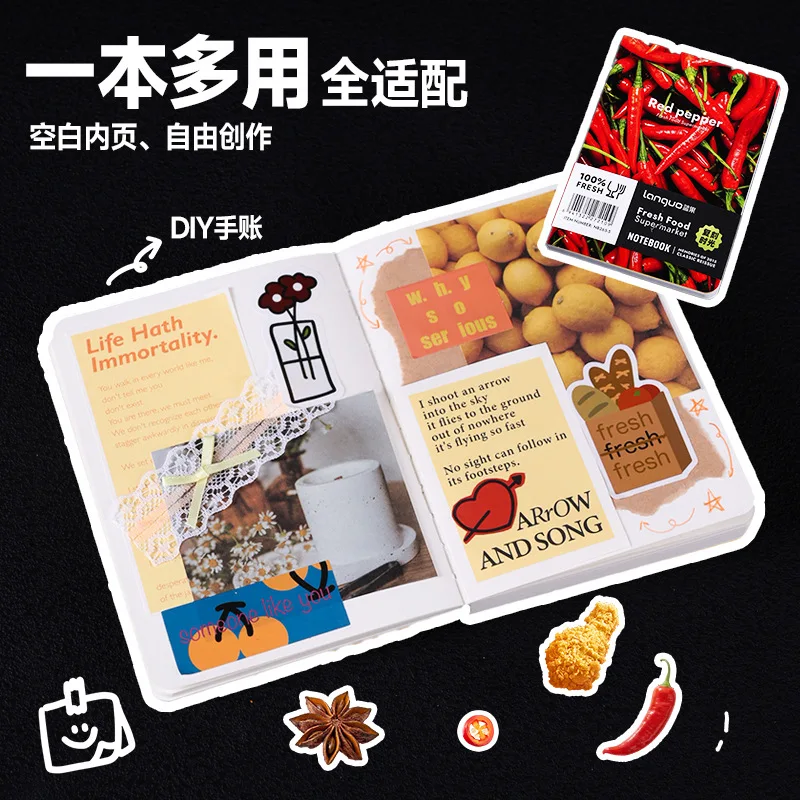 64K Fresh Supermarket Notebook All-round Handbook Painting Thickened Bag Back Notebook Can Be Shared Evenly Notepad Notebook