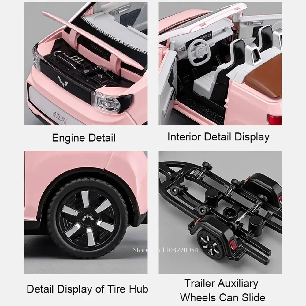 WuLing-Modèle réduit de MINI EV en alliage moulé sous pression pour enfant, voiture l'inventaire, véhicule convertible avec son et lumière, berceau arrière, idée cadeau, échelle 1:24, 14-Guang