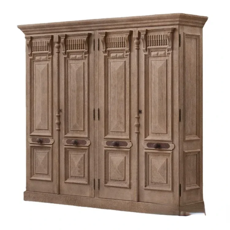 

Retro Distressed Wood Carved Wardrobe American Bedroom Wardrobe Furniture