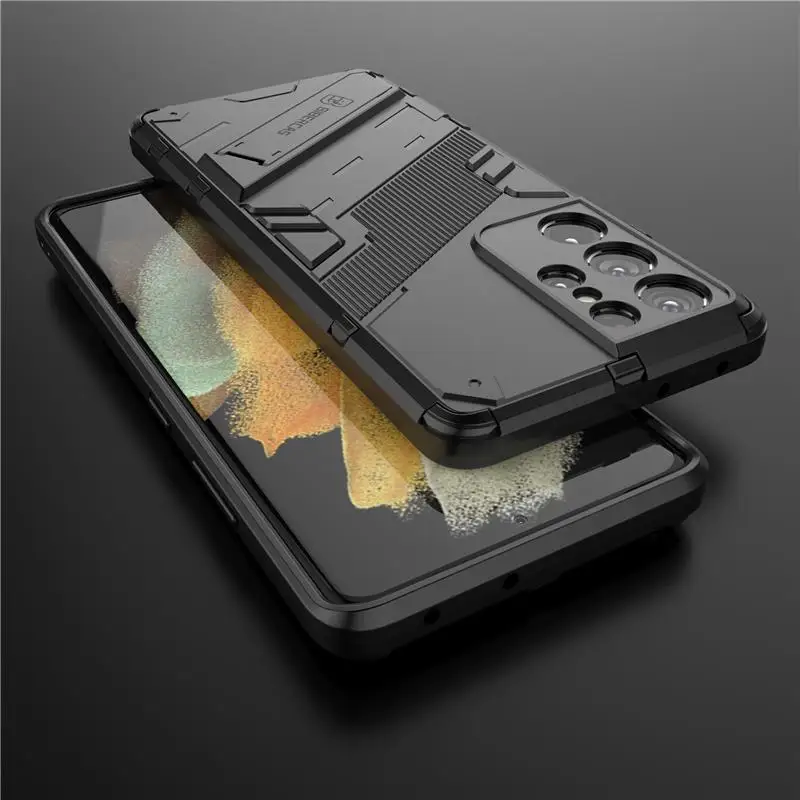 Solid Armor Cyber Shockproof Case For Samsung S21 S22 S23 FE S24 Ultra Plus A14 A34 A54 A13 A32 A52 A72 A73 A53 A33 Stand Cover