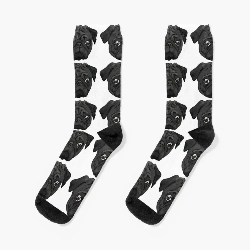 Cute black pug portrait Socks retro valentine gift ideas Socks Women Men's