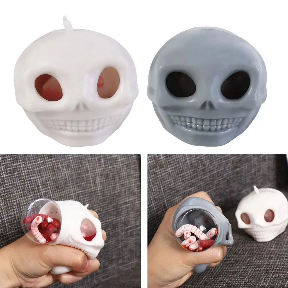 Boule à Presser Sensorielle pour Enfant, Jouets Amusants et Effrayants, Fidget Gothique, Tête de Mort, Cadeau