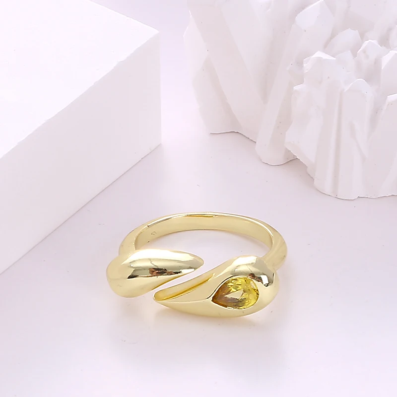 Pear Shaped Green Cubic Zirconia Open Twist Wrap Ring Adjustable White Gold Plated Stackable Finger Band Minimalist Curved Desig