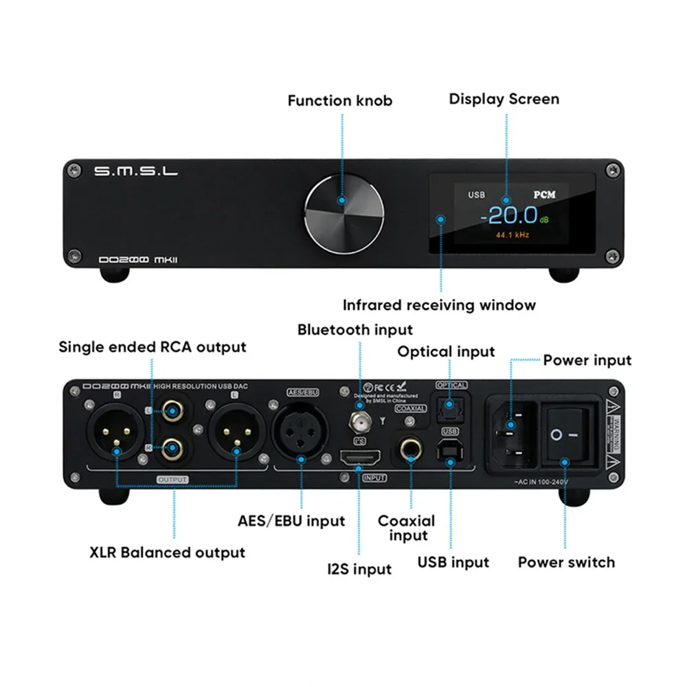 SMSL DO200 MKII HIFI Digital AMP MA5332MS Chip High Power Stereo Amplifier XLR/RCA/USB/Bluetooth 5.0 Balanced Input SDB Sound