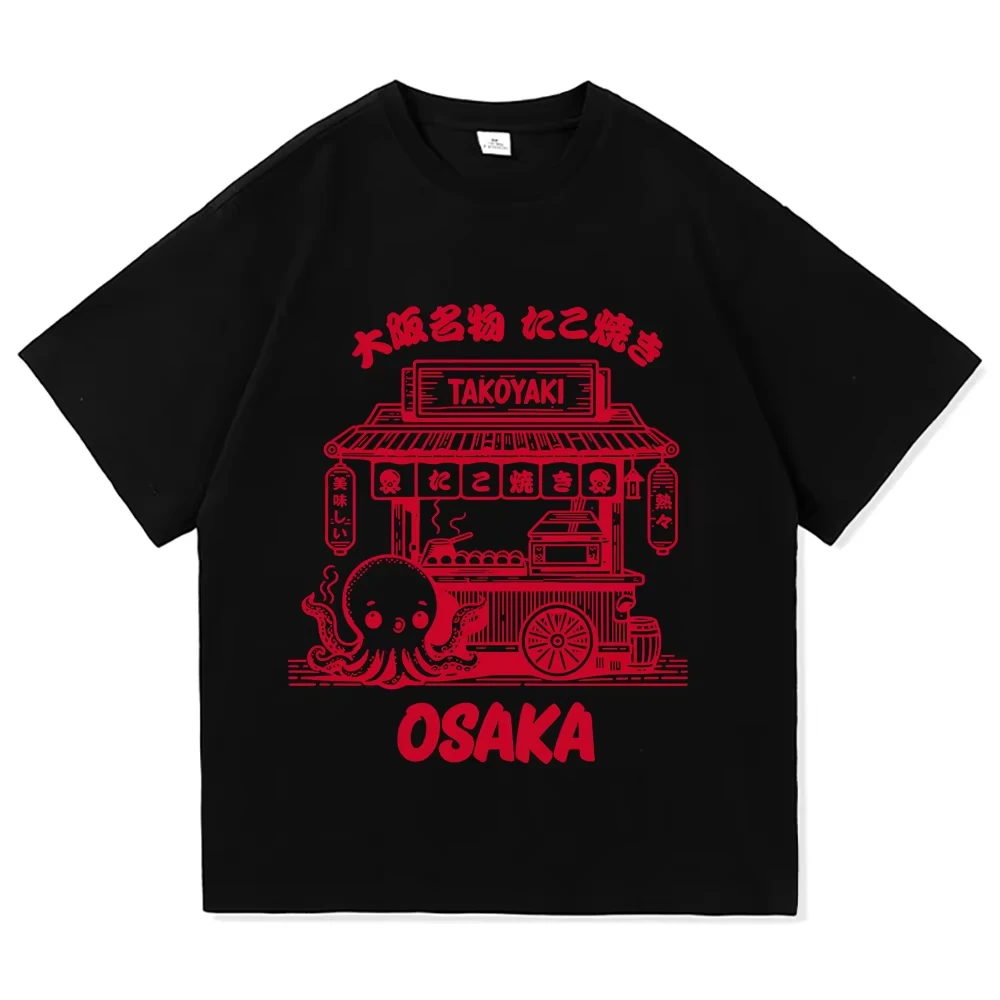 Unisex Takoyaki Osaka Graphic T‑Shirt Men Women Japanese Street Food Cart Print Shirt Short Sleeve Crew Neck Casual Cotton Tee