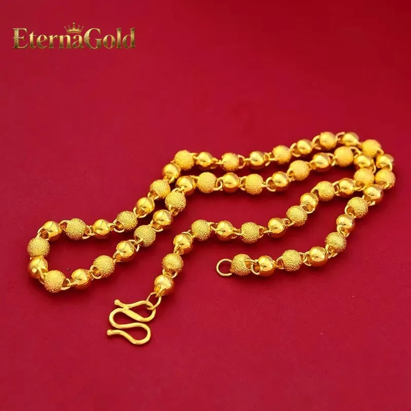 

EternaGold Luxury 24K 9999 Pure Gold real gold Men's and Women's Necklace One Light Sand Ball Chain Frosted Light Bead Necklace