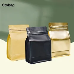 StoBag 50pcs 250g Coffee Beans Packaging Bag with Valve Aluminum Foil Ziplock Sealed for Powder Tea Nuts Storage Reusable Pouch