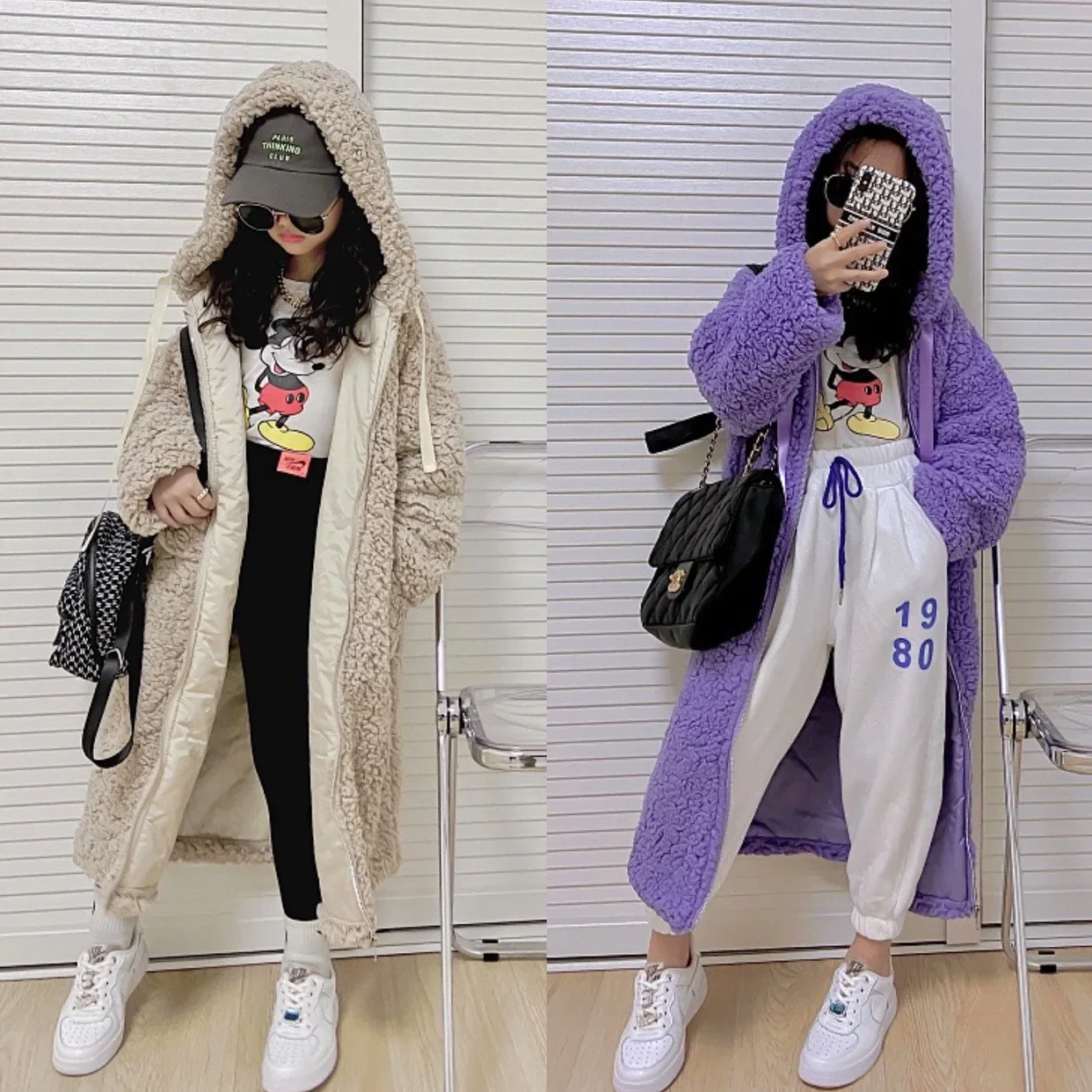 

Hot Sale Winter Clothes for Girls Long Thick Hooded Fur Coats Solid Color Zipper Outwears Tops