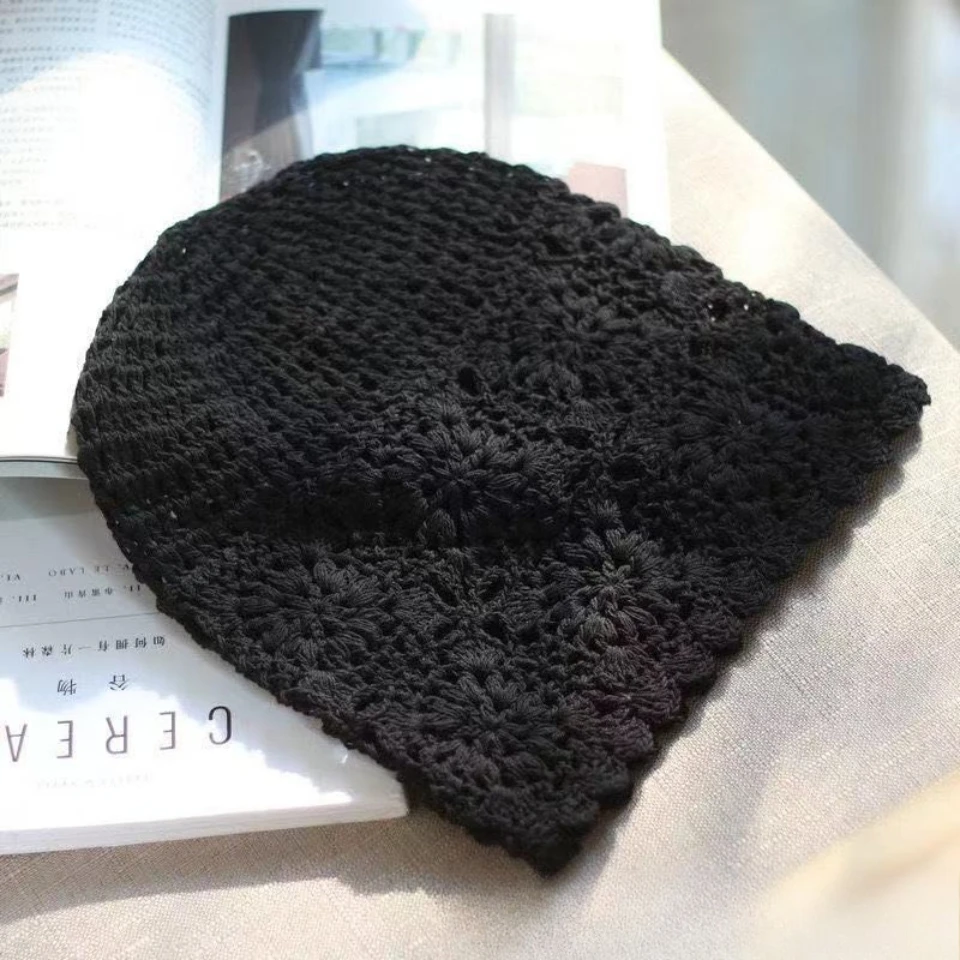 Gewebte Pullover-Mütze im japanischen Stil, dünne, ausgehöhlte Mützen, Mütze für Damen, Retro-künstlerische Strickmütze – Detail 12