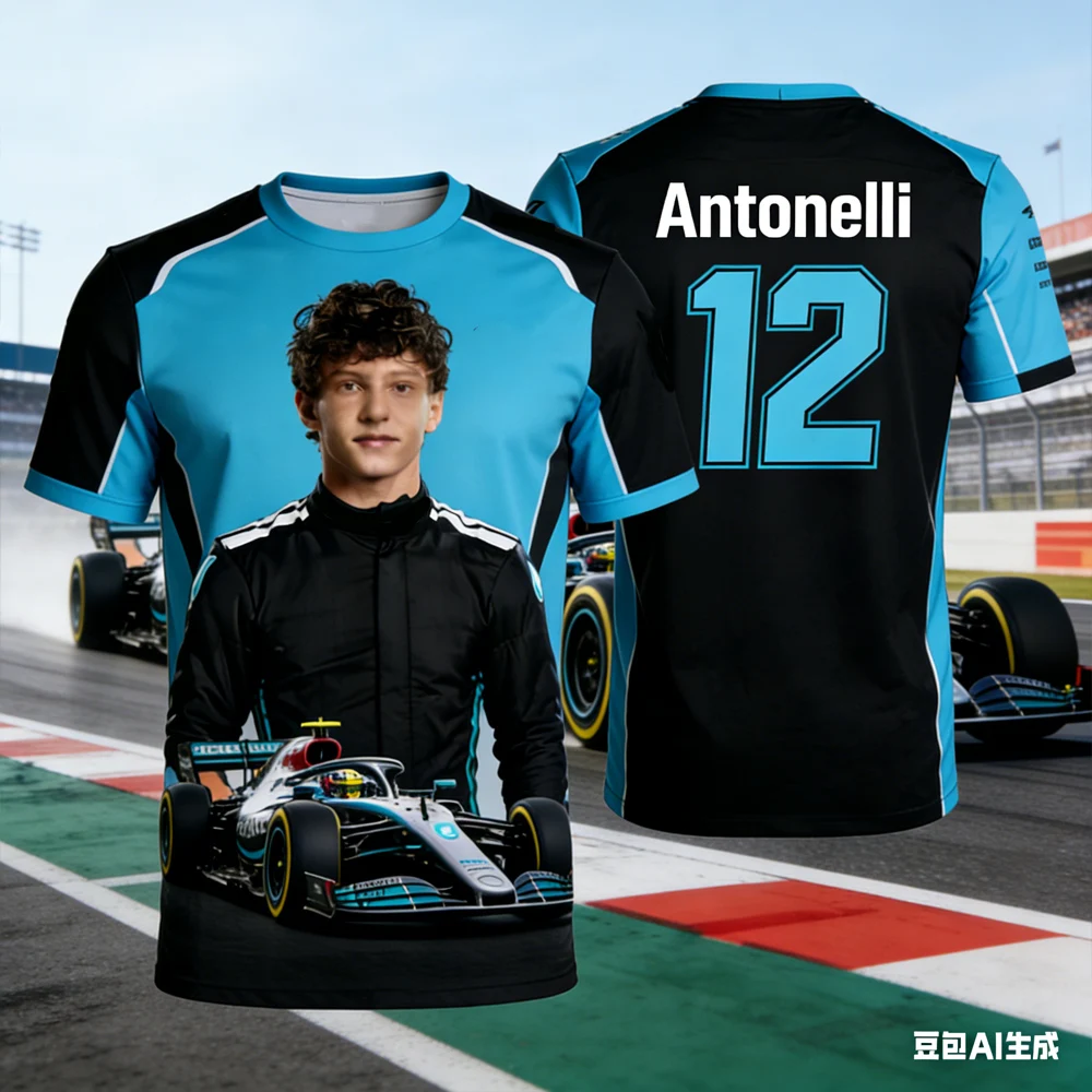 Andrea Kimi Antonelli NO.12 AI-generated 2026 Racing Style Short Sleeved T-shirt Extreme Racing Suit Breathable Sportswear