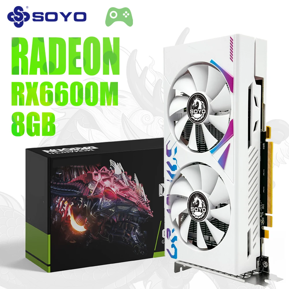 Оригинальная видеокарта SOYO RX6600M 8G GDDR6, HDMI-совместимый, DP PCIE 4.0, подходит для настольных игровых компьютеров