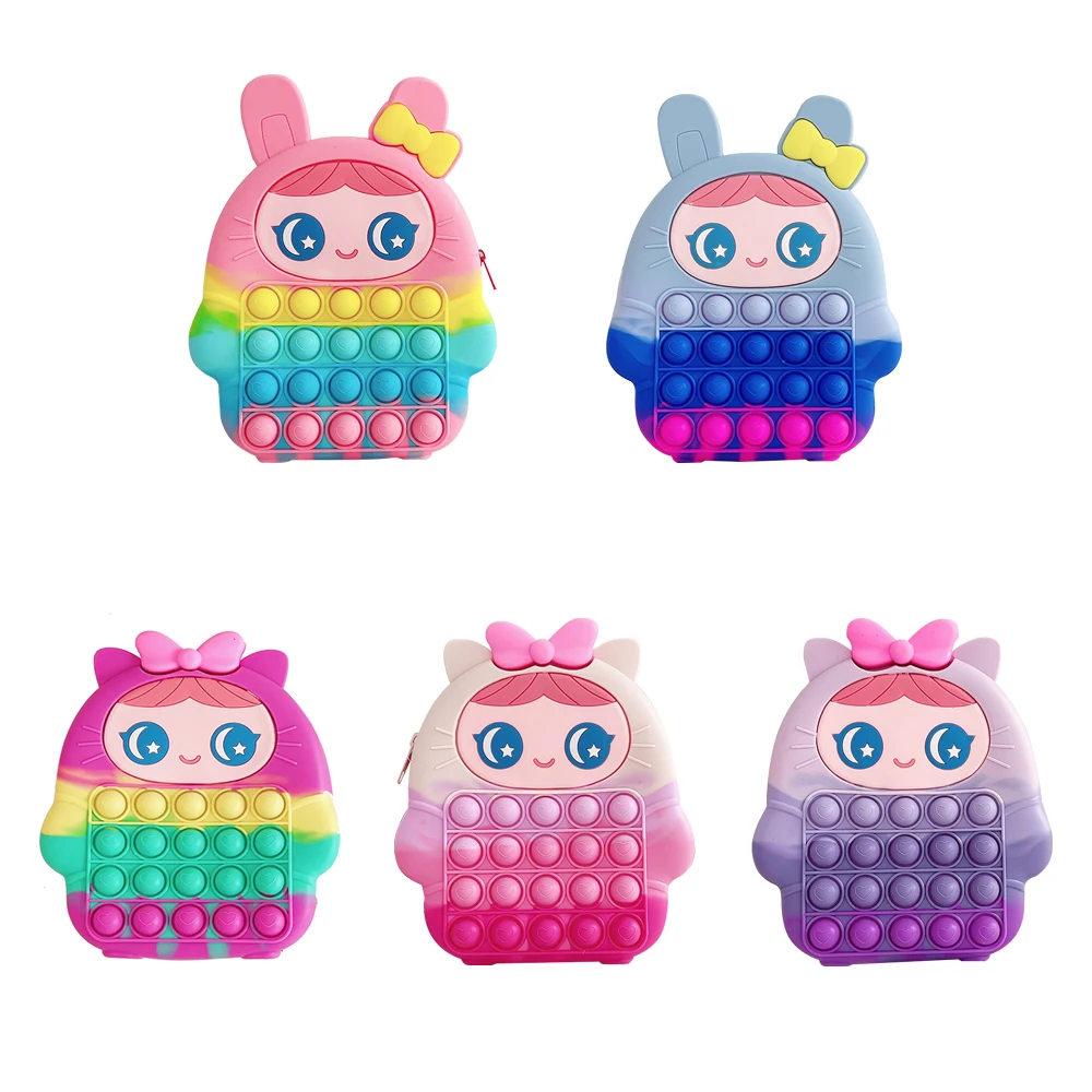 Kawaii Lovely Large Cartoon Silicone Bags for Girls Backpack Decompression Toy Coin Purse Crossbody Bags Fidget Toys Popite