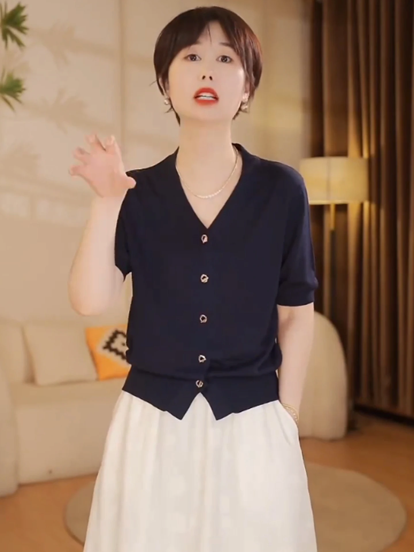 

Color Knitted Open Cardigan Single Button Korean Sle ort Sve Top Faionable Commuting Summer Wear