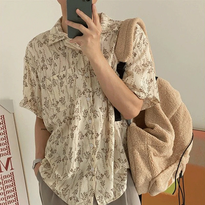 PDCY11282023 New Short Sleeve Lapel Loose Fashion Vintage Summer Trend Floral Young Style Casual Korean Version Simplicity Shirt