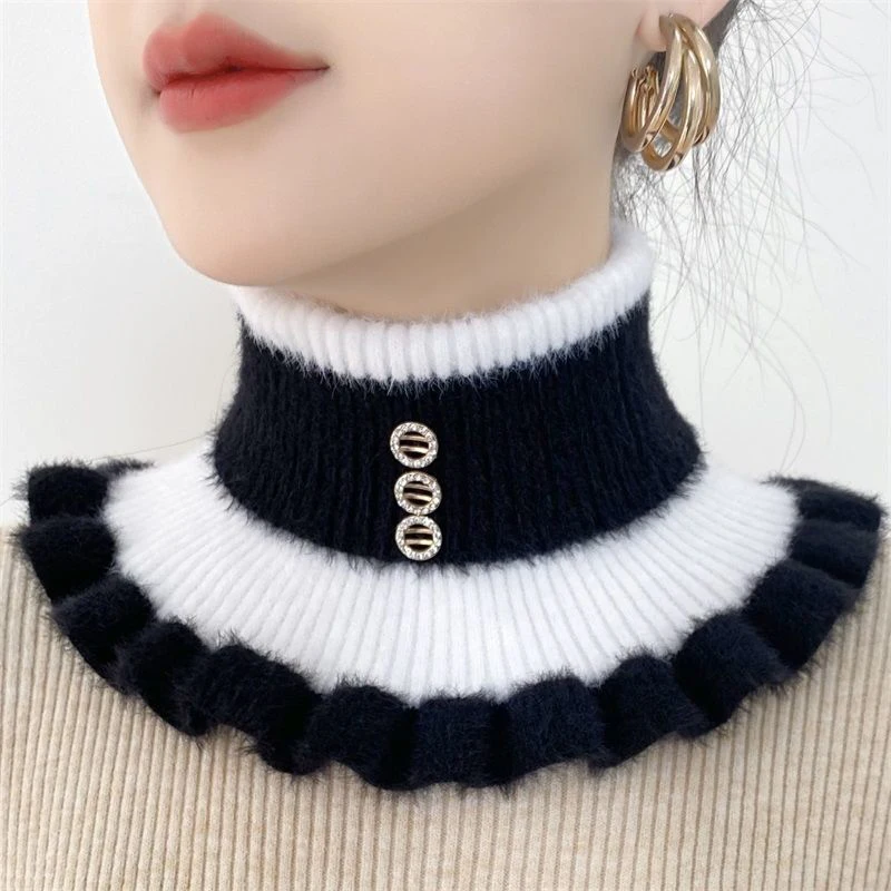 Women\'s Fake Collar Protects Cervical Spine Winter Warm Scarf Cycling Thick Elastic Neck Fur Velvet